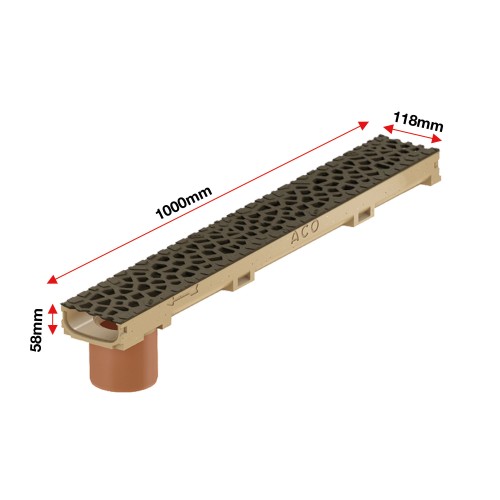 Set 3 rigole cu accesorii ACO Self Euroline 60 din beton cu polimeri 100cm, cu grătar Self tip Voronoi 50cm din fonta, Malachite, B125