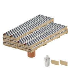 Set 10 rigole ACO Self Euroline 60 din beton cu polimeri, grătar nervurat din inox, A15,L=10m, lxh=11.8x6cm si accesorii