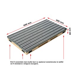 Ștergător de picioare încastrabil ACO Vario 2.0 Hybrid, cu tavă din beton cu polimeri și grătar benzi textile si cauciucate, 600x400x80mm