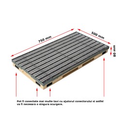 Ștergător de picioare încastrabil ACO Vario 2.0 Hybrid, cu tavă din beton cu polimeri și grătar benzi textile si profile perie, 750x500x80mm