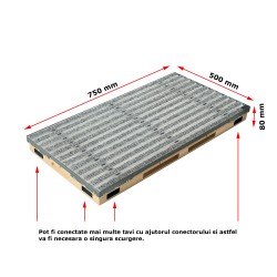 Ștergător de picioare încastrabil ACO Vario 2.0 Hybrid, cu tavă din beton cu polimeri și grătar insertie textila, gri, 750x500x80mm