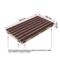 Ștergător de picioare încastrabil ACO Vario 2.0 Hybrid, cu tavă din beton cu polimeri și grătar insertie textila pentru exterior, rosu, 600x400x80mm