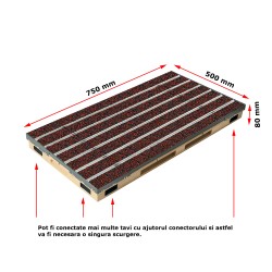 Ștergător de picioare încastrabil ACO Vario 2.0 Hybrid, cu tavă din beton cu polimeri și grătar insertie textila pentru exterior, rosu, 750x500x80mm