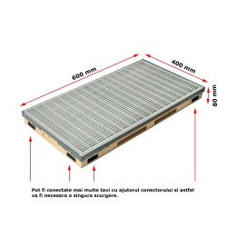 Ștergător de picioare încastrabil ACO Vario 2.0 Hybrid, cu tavă din beton cu polimeri și grătar profilat longitudinal, 600x400x80mm