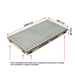 Ștergător de picioare încastrabil ACO Vario 2.0 Hybrid, cu tavă din beton cu polimeri și grătar profilat longitudinal, 1000x500x80mm