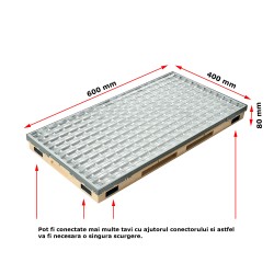 Ștergător de picioare încastrabil ACO Vario 2.0 Hybrid, cu tavă din beton cu polimeri și grătar rețea V, 600x400x80mm