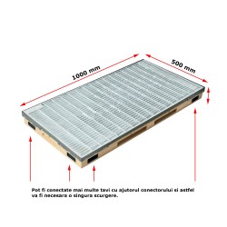 Ștergător de picioare încastrabil ACO Vario 2.0 Hybrid, cu tavă din beton cu polimeri și grătar rețea ochiuri 30/10, B125, 1000x500x80mm