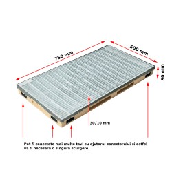 Ștergător de picioare încastrabil ACO Vario 2.0 Hybrid, cu tavă din beton cu polimeri și grătar rețea ochiuri 30/10, B125, 750x500x80mm