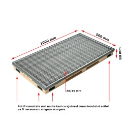 Ștergător de picioare încastrabil ACO Vario 2.0 Hybrid, cu tavă din beton cu polimeri și grătar rețea ochiuri 30/10, 1000x500x80mm