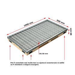 Ștergător de picioare încastrabil ACO Vario 2.0 Hybrid, cu tavă din beton cu polimeri și grătar retea ochiuri 30/30, 1000x500x80mm