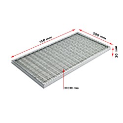 Ștergător de picioare încastrabil ACO Self Vario, cu ramă din aluminiu și grătar retea ochiuri 30/30, 750x500x30mm