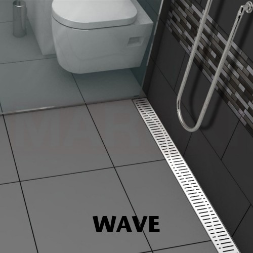 Rigolă de duș din inox ACO ShowerDrain C  cu flanșă orizontală, grătar Wave, lungime 785mm, h=92mm