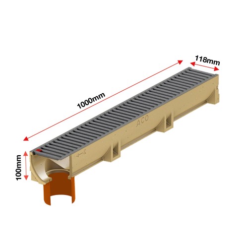 Set 5 rigole ACO Self Euroline din beton cu polimeri, grătar retea din otel zincat antracit, A15, L=5m, lxh=11.8x10cm si accesorii