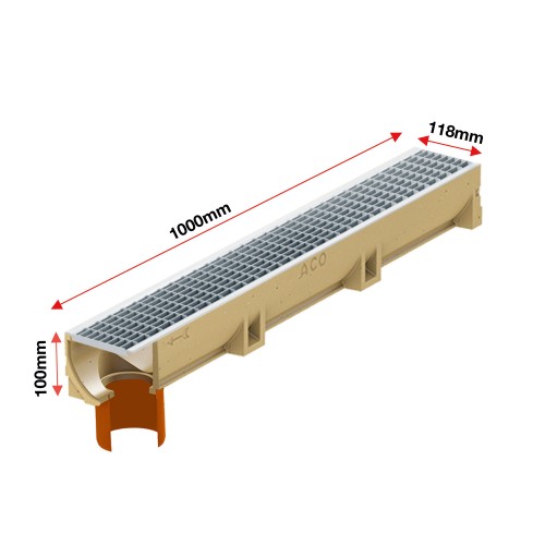 Set 9 rigole ACO Self Euroline din beton cu polimeri, grătar retea din inox, A15, L=9m, lxh=11.8x10cm si accesorii