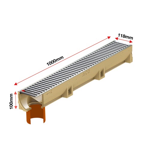 Set 3 rigole ACO Self Euroline din beton cu polimeri, grătar nervurat din inox, A15, L=3m, lxh=11.8x10cm si accesorii