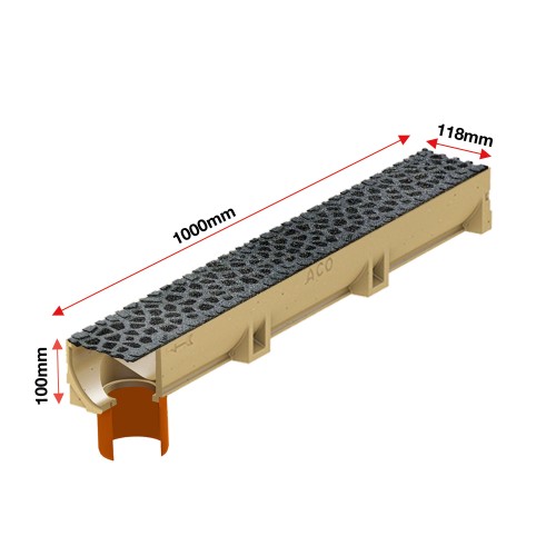 Set 12 rigole ACO Self Euroline din beton cu polimeri, grătar din fontă model Voronoi Diamant, B125, L=12m, lxh=11.8x10cm si accesorii