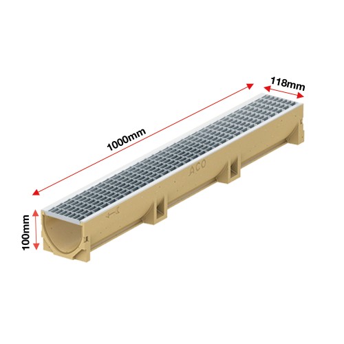 Set 8 rigole ACO Self Euroline din beton cu polimeri, grătar retea din inox, A15, L=8m, lxh=11.8x10cm si accesorii