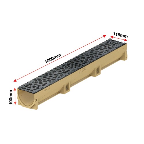 Set 10 rigole ACO Self Euroline din beton cu polimeri, grătar din fontă model Voronoi Diamant, B125,L=10m, lxh=11.8x10cm si accesorii