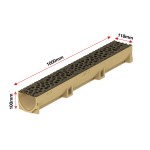 Set 11 rigole ACO Self Euroline din beton cu polimeri, grătar din fontă model Voronoi Quartz Fume, B125, L=11m, lxh=11.8x10cm si accesorii