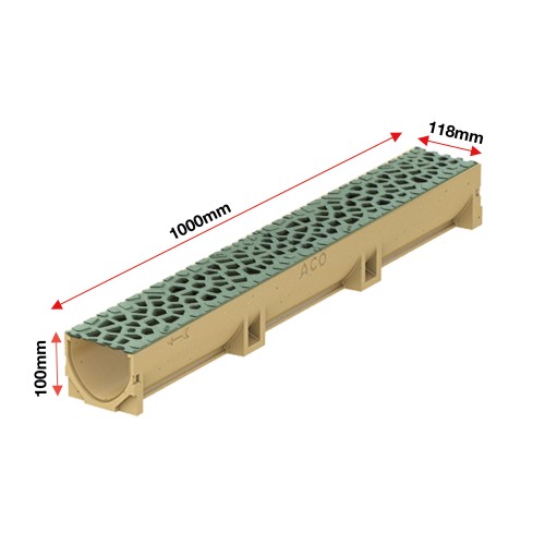 Set 10 rigole ACO Self Euroline din beton cu polimeri, grătar din fontă model Voronoi Malachite, B125,L=10m, lxh=11.8x10cm si accesorii