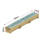 Set 9 rigole ACO Self Euroline din beton cu polimeri, grătar din fontă model Voronoi Perle, B125, L=9m, lxh=11.8x10cm si accesorii