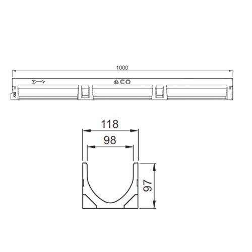 Set 11 rigole ACO Self Euroline din beton cu polimeri, grătar din fontă model Voronoi Perle, B125, L=11m, lxh=11.8x10cm si accesorii