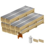 Set 10 rigole ACO Self Euroline din beton cu polimeri, grătar standard din otel zincat, A15,L=10m, lxh=11.8x10cm si accesorii