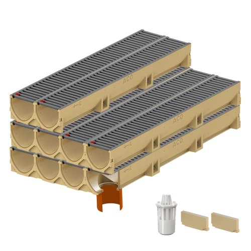 Set 10 rigole ACO Self Euroline din beton cu polimeri, grătar retea din otel zincat antracit, A15,L=10m, lxh=11.8x10cm si accesorii