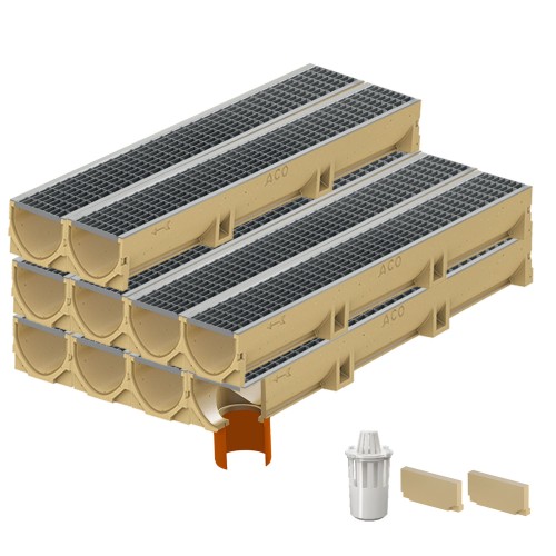 Set 10 rigole ACO Self Euroline din beton cu polimeri, grătar retea din otel zincat, A15,L=10m, lxh=11.8x10cm si accesorii