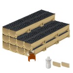 Set 10 rigole ACO Self Euroline din beton cu polimeri, grătar din fontă model Voronoi negru, B125,L=10m, lxh=11.8x10cm si accesorii