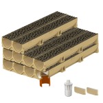 Set 10 rigole ACO Self Euroline din beton cu polimeri, grătar din fontă model Voronoi Quartz Fume, B125,L=10m, lxh=11.8x10cm si accesorii