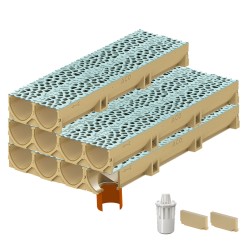 Set 10 rigole ACO Self Euroline din beton cu polimeri, grătar din fontă model Voronoi Perle, B125,L=10m, lxh=11.8x10cm si accesorii