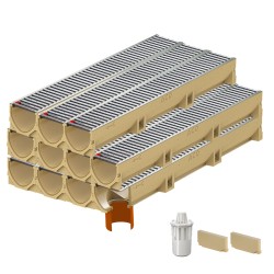 Set 11 rigole ACO Self Euroline din beton cu polimeri, grătar nervurat din inox, A15, L=11m, lxh=11.8x10cm si accesorii