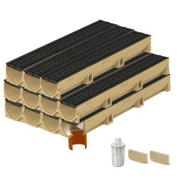 Set 11 rigole ACO Self Euroline din beton cu polimeri, grătar din PP negru, antiderapant, A15, L=11m, lxh=11.8x10cm si accesorii