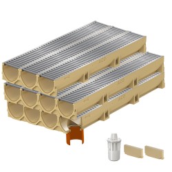 Set 11 rigole ACO Self Euroline din beton cu polimeri, grătar standard din otel zincat, A15, L=11m, lxh=11.8x10cm si accesorii