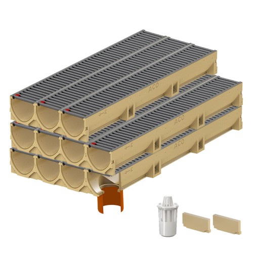 Set 11 rigole ACO Self Euroline din beton cu polimeri, grătar retea din otel zincat antracit, A15, L=11m, lxh=11.8x10cm si accesorii