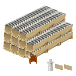 Set 11 rigole ACO Self Euroline din beton cu polimeri, grătar profil triunghiular inox, A15, L=11m, lxh=11.8x10cm si accesorii