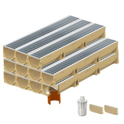 Set 11 rigole ACO Self Euroline din beton cu polimeri, grătar retea din inox, A15, L=11m, lxh=11.8x10cm si accesorii