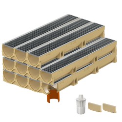 Set 11 rigole ACO Self Euroline din beton cu polimeri, grătar retea din otel zincat, A15, L=11m, lxh=11.8x10cm si accesorii