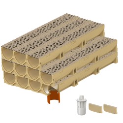 Set 11 rigole ACO Self Euroline din beton cu polimeri, grătar din fontă model Voronoi Citrine, B125, L=11m, lxh=11.8x10cm si accesorii