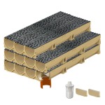 Set 11 rigole ACO Self Euroline din beton cu polimeri, grătar din fontă model Voronoi Diamant, B125, L=11m, lxh=11.8x10cm si accesorii