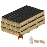 Set 12 rigole ACO Self Euroline din beton cu polimeri, grătar din PP negru, antiderapant, A15, L=12m, lxh=11.8x10cm si accesorii