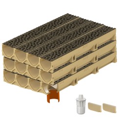 Set 12 rigole ACO Self Euroline din beton cu polimeri, grătar din fontă model Voronoi Quartz Fume, B125, L=12m, lxh=11.8x10cm si accesorii