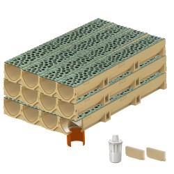 Set 12 rigole ACO Self Euroline din beton cu polimeri, grătar din fontă model Voronoi Malachite, B125, L=12m, lxh=11.8x10cm si accesorii