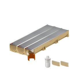 Set 3 rigole ACO Self Euroline din beton cu polimeri, grătar nervurat din inox, A15, L=3m, lxh=11.8x10cm si accesorii