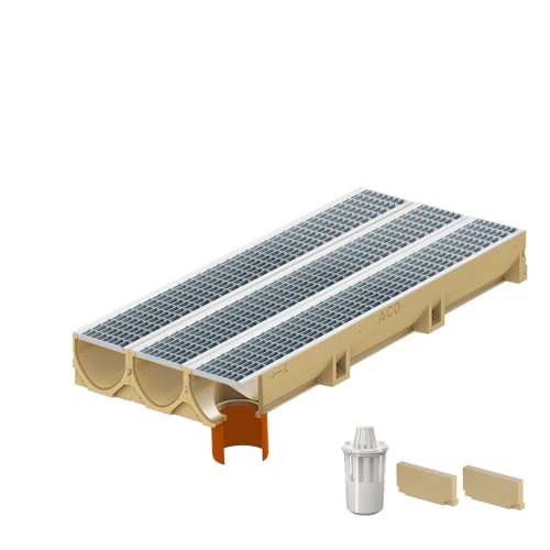 Set 3 rigole ACO Self Euroline din beton cu polimeri, grătar retea din inox, A15, L=3m, lxh=11.8x10cm si accesorii