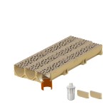 Set 3 rigole ACO Self Euroline din beton cu polimeri, grătar din fontă model Voronoi Citrine, B125, L=3m, lxh=11.8x10cm si accesorii