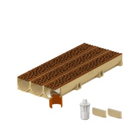 Set 3 rigole ACO Self Euroline din beton cu polimeri, grătar din fontă model Voronoi Corten, B125, L=3m, lxh=11.8x10cm si accesorii