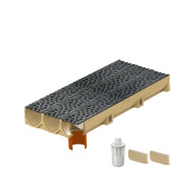 Set 3 rigole ACO Self Euroline din beton cu polimeri, grătar din fontă model Voronoi Diamant, B125, L=3m, lxh=11.8x10cm si accesorii