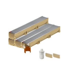 Set 4 rigole ACO Self Euroline din beton cu polimeri, grătar nervurat din inox, A15, L=4cm, lxh=11.8x10cm si accesorii